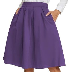 Tandisk Women’s Vintage A-line Printed Pleated Flared Midi Skirt w Pockets